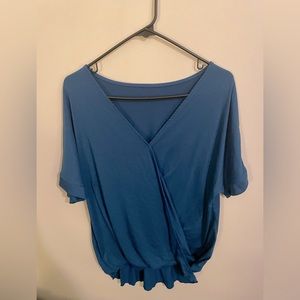 Blue v neck wrap blouse M